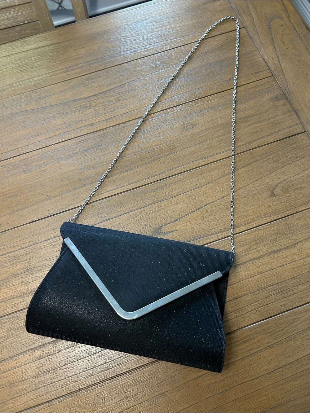 Charming Charlie Black Sparkle Envelope Clutch with Silver Accent